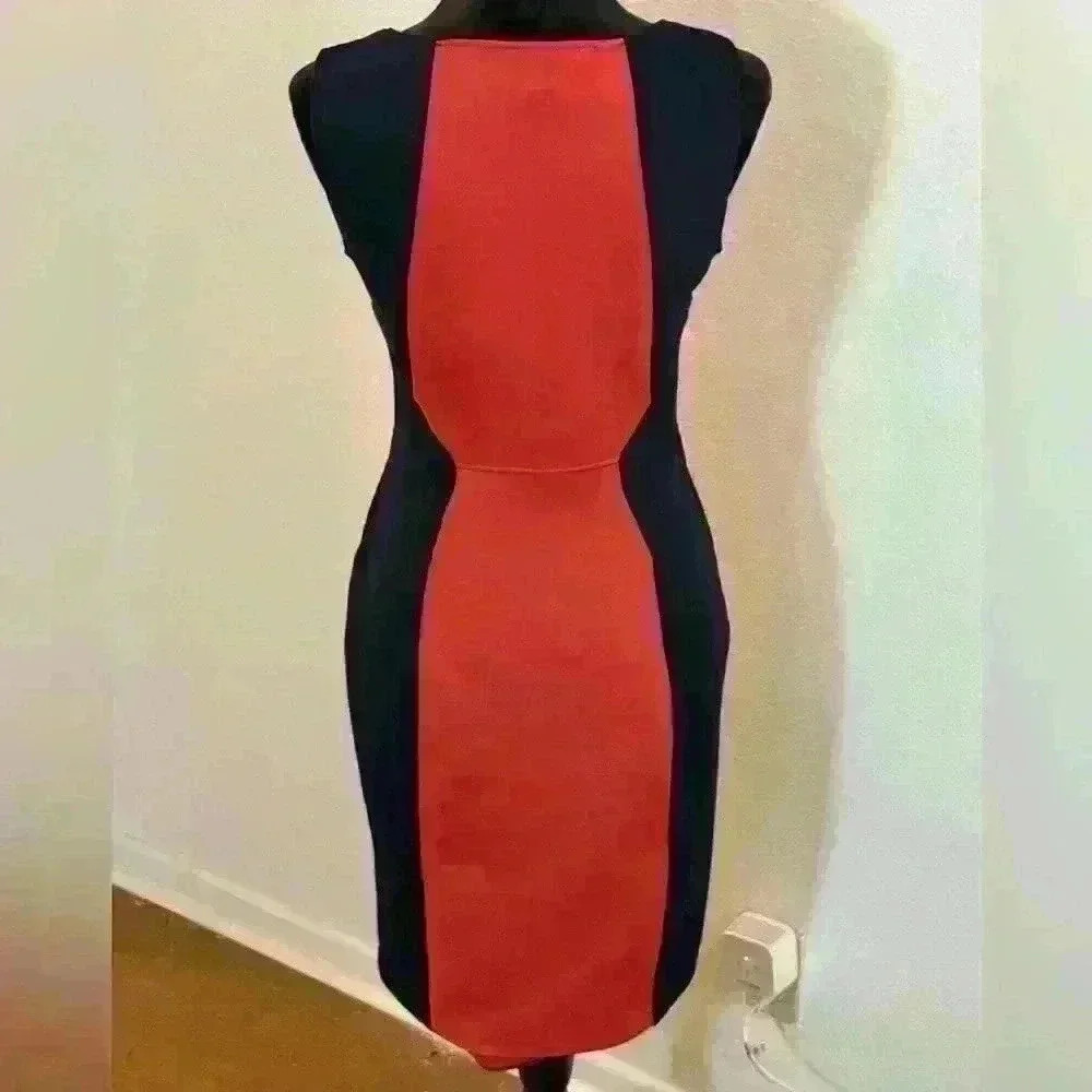 EnFocus Studio Sleeveless Coral & Navy Colorblock Midi Dress - Picture 3 of 5